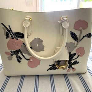 Ralph Lauren Floral Embroidered White Tote Bag